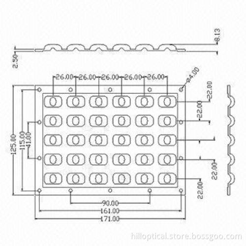 30W LED Street Light Lens, 171 x 125mm, Beam Angle of 90 x 126 or 60 x 126 Degrees